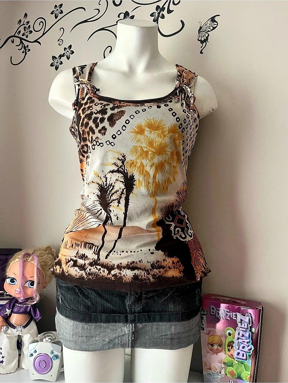 Le Grenier Printed Camisole Brown & White Size Small